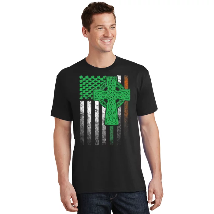 Irish American Flag Ireland Flag ST PATRICKS DAY Gift Cross T-Shirt