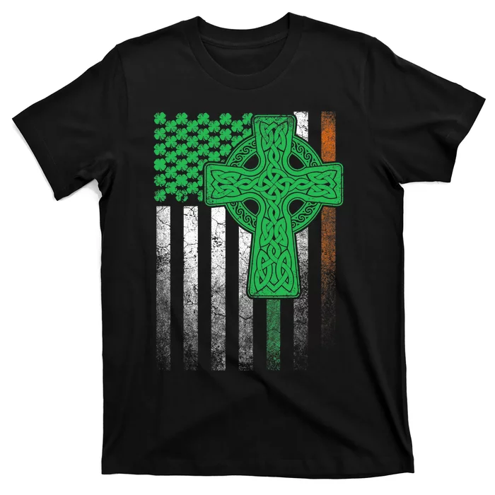 Irish American Flag Ireland Flag ST PATRICKS DAY Gift Cross T-Shirt