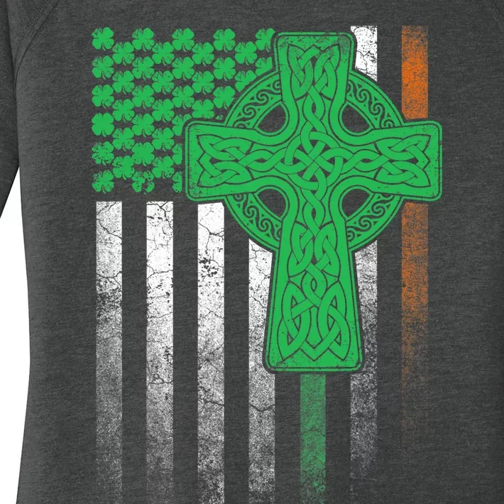 Irish American Flag Ireland Flag ST PATRICKS DAY Gift Cross Women's Perfect Tri Tunic Long Sleeve Shirt