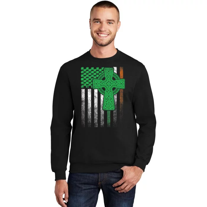 Irish American Flag Ireland Flag ST PATRICKS DAY Gift Cross Tall Sweatshirt