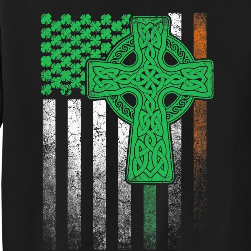 Irish American Flag Ireland Flag ST PATRICKS DAY Gift Cross Tall Sweatshirt