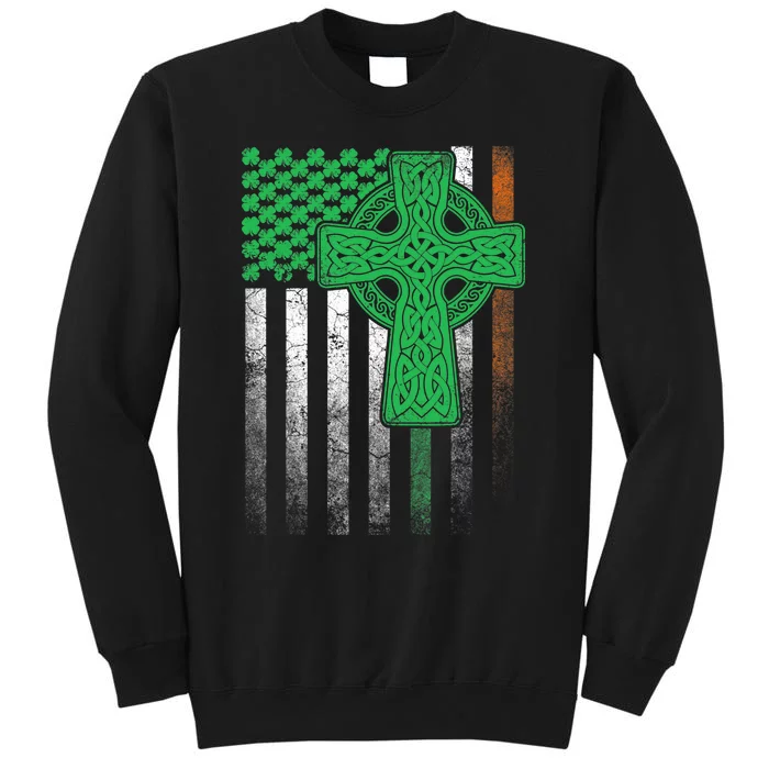 Irish American Flag Ireland Flag ST PATRICKS DAY Gift Cross Tall Sweatshirt