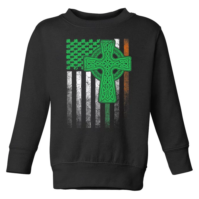 Irish American Flag Ireland Flag ST PATRICKS DAY Gift Cross Toddler Sweatshirt