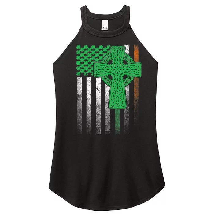 Irish American Flag Ireland Flag ST PATRICKS DAY Gift Cross Women’s Perfect Tri Rocker Tank