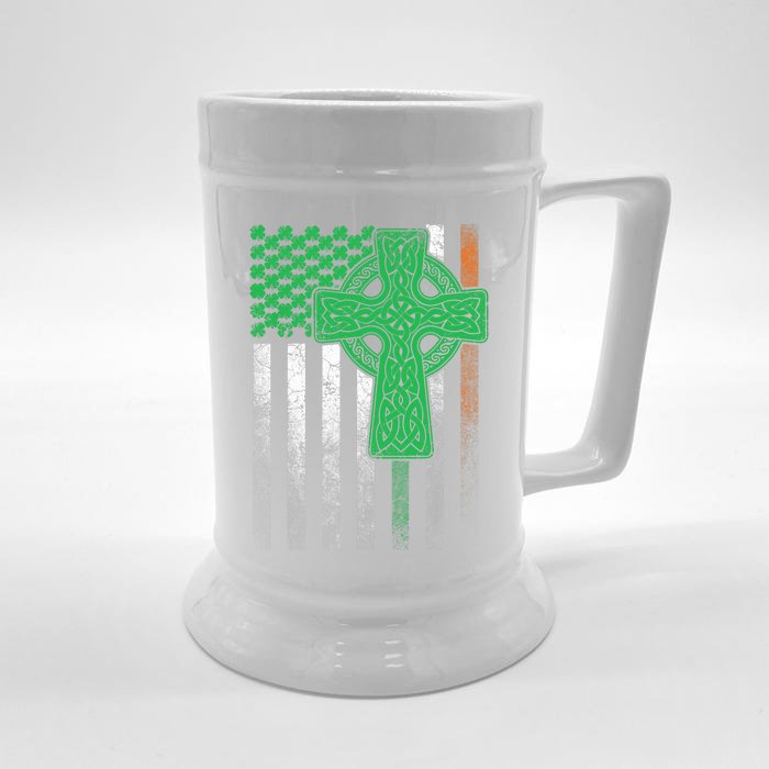 Irish American Flag Ireland Flag ST PATRICKS DAY Gift Cross Front & Back Beer Stein