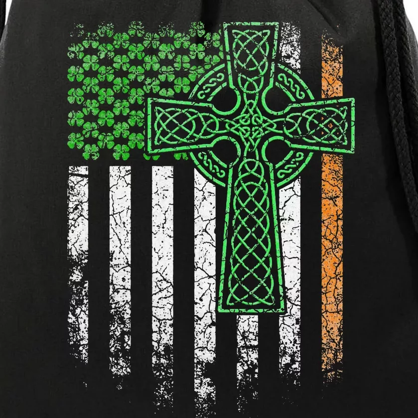 Irish American Flag Ireland Flag St Patricks Day Cross Gift Drawstring Bag