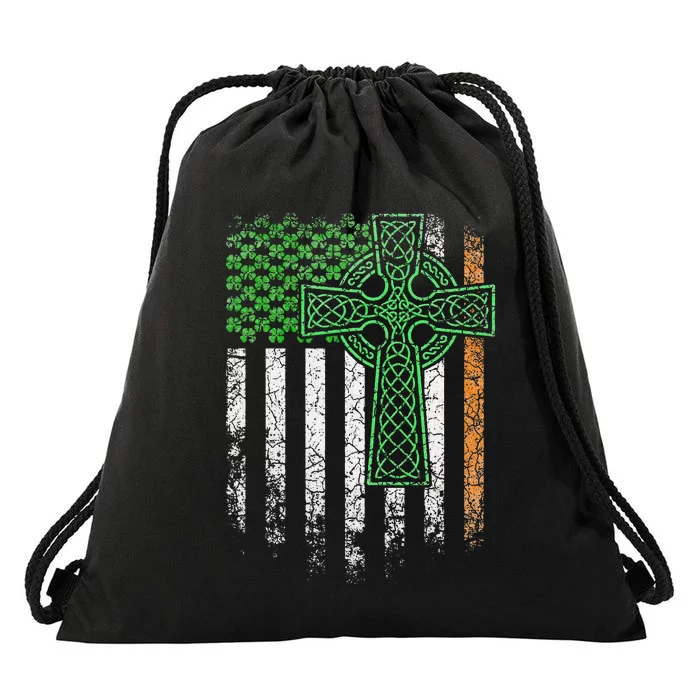 Irish American Flag Ireland Flag St Patricks Day Cross Gift Drawstring Bag