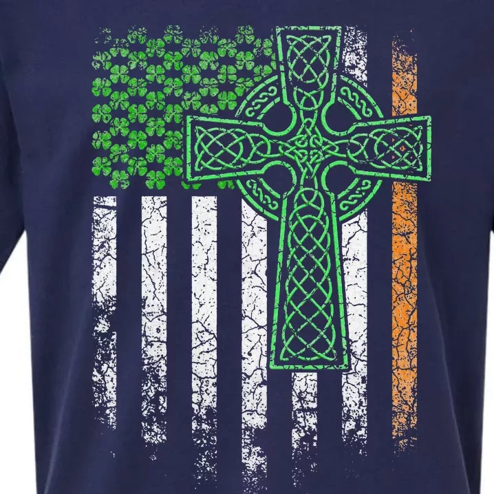 Irish American Flag Ireland Flag St Patricks Day Cross Gift Sueded Cloud Jersey T-Shirt