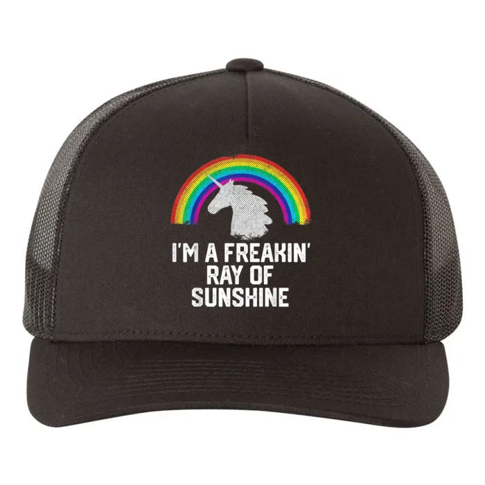 Im A Freakin Ray Of Sunshine RAINBOW UNICORN Girls Yupoong Adult 5-Panel Trucker Hat