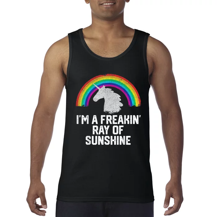 Im A Freakin Ray Of Sunshine RAINBOW UNICORN Girls Tank Top