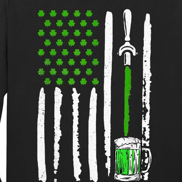 Irish American Flag Draft Beer Shamrock St Patrick's Day Tall Long Sleeve T-Shirt