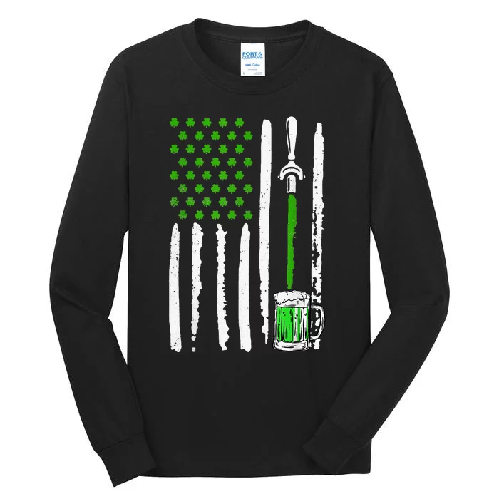 Irish American Flag Draft Beer Shamrock St Patrick's Day Tall Long Sleeve T-Shirt