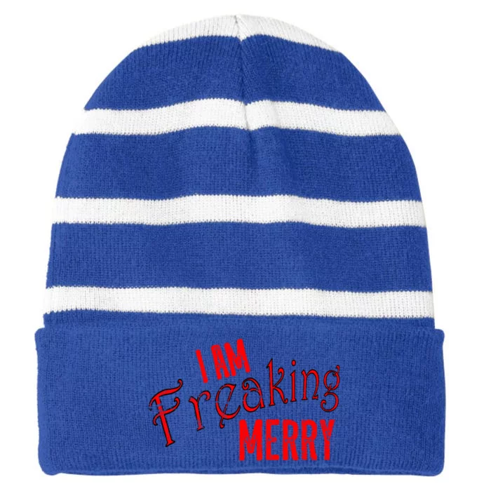 I Am Freaking Merry Red Christmas Spirit Gift Striped Beanie with Solid Band