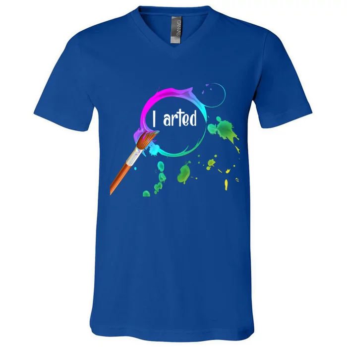 I Arted Funny Artist Watercolor Art Paint Brush Gift Cool Gift V-Neck T-Shirt