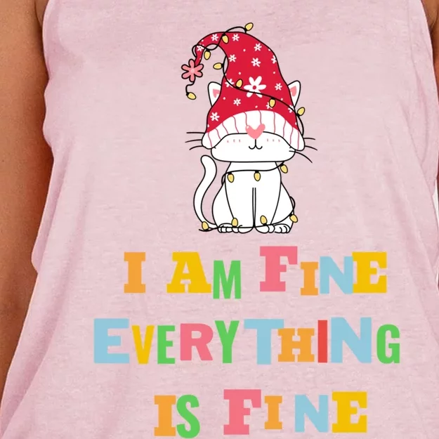 I Am Fine Everything Is Fine Gift Funny Cat Christmas Gift Women's Knotted Racerback Tank