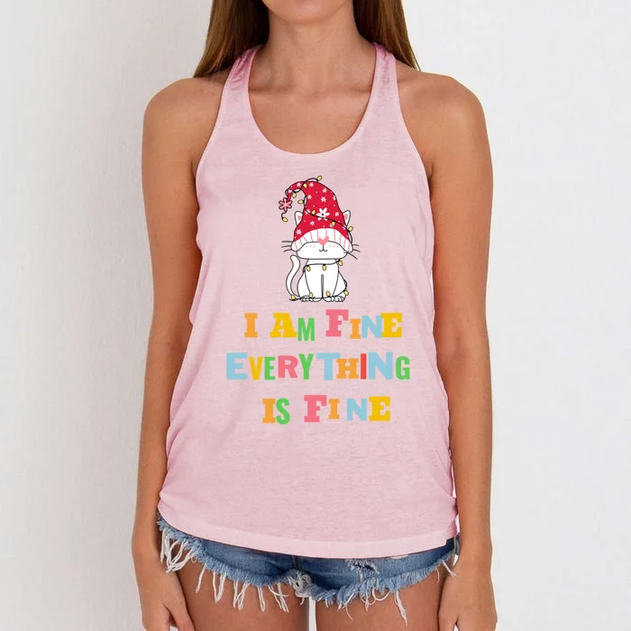 I Am Fine Everything Is Fine Gift Funny Cat Christmas Gift Women's Knotted Racerback Tank