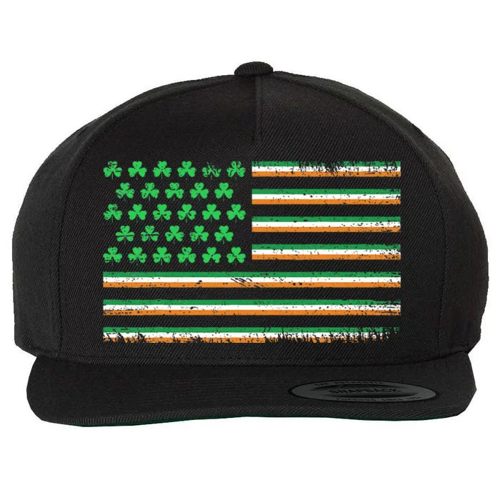 Irish American Flag Shamrock St Patricks Day Wool Snapback Cap