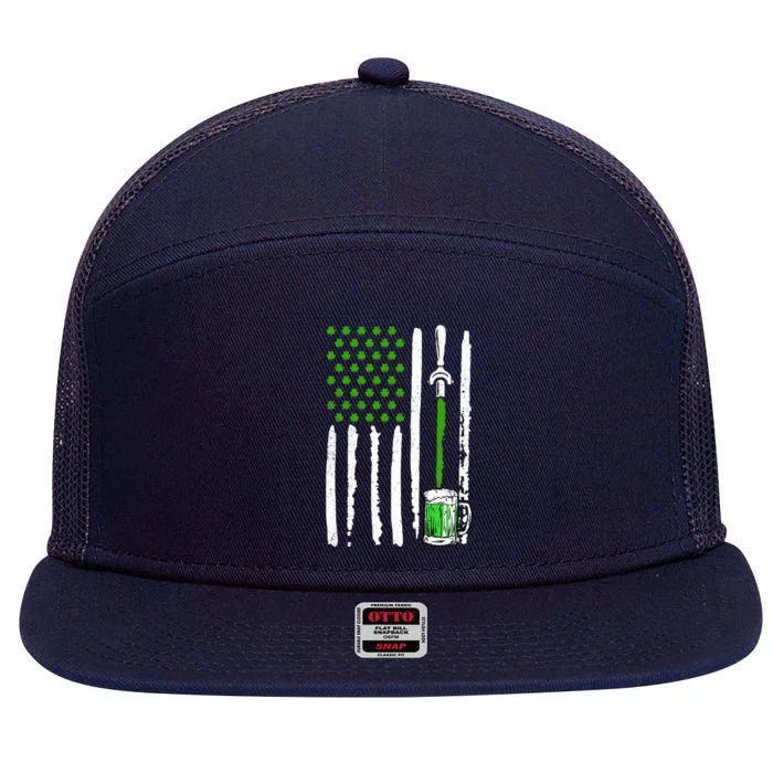 Irish American Flag Draft Beer Shamrock St Patrick's Day Funny Gift 7 Panel Mesh Trucker Snapback Hat