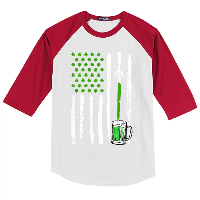 Irish American Flag Draft Beer Shamrock St Patrick's Day Funny Gift Kids Colorblock Raglan Jersey