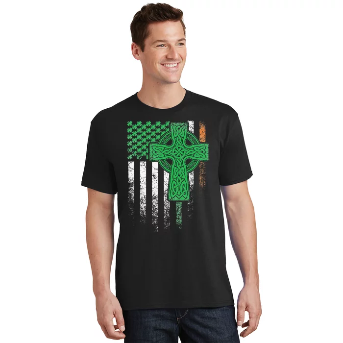 Irish American Flag Ireland Flag ST PATRICKS DAY Gift Cross T-Shirt