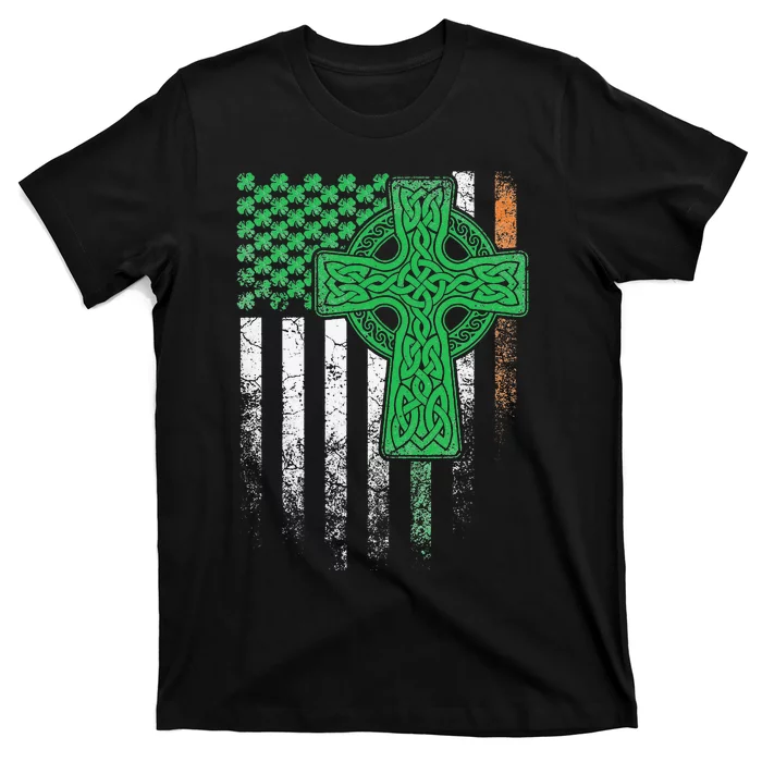 Irish American Flag Ireland Flag ST PATRICKS DAY Gift Cross T-Shirt