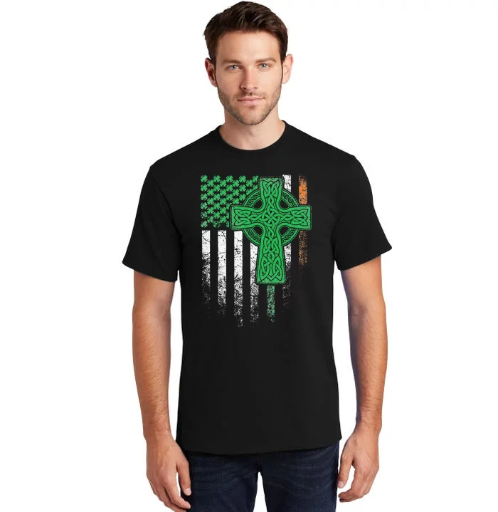 Irish American Flag Ireland Flag ST PATRICKS DAY Gift Cross Tall T-Shirt