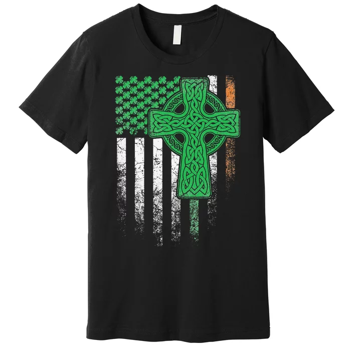 Irish American Flag Ireland Flag ST PATRICKS DAY Gift Cross Premium T-Shirt