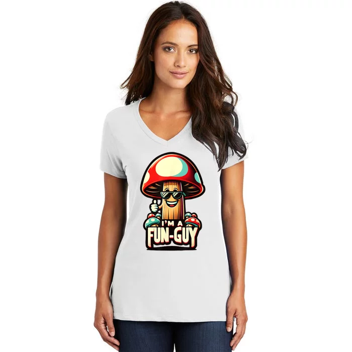 IM A Funguy Amusing Mushroom EnthusiastS Funny Pun Women's V-Neck T-Shirt