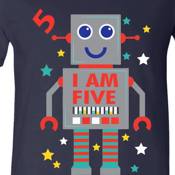 I Am Five Robot Funny Robotics 5 Year Old Birthday Party V-Neck T-Shirt