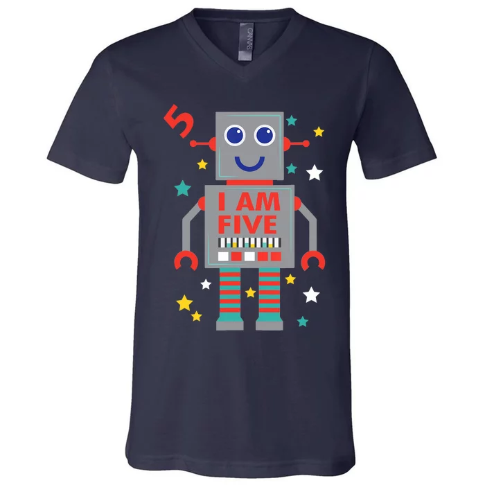 I Am Five Robot Funny Robotics 5 Year Old Birthday Party V-Neck T-Shirt