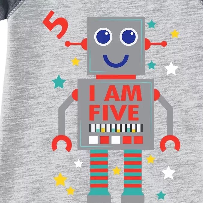 I Am Five Robot Funny Robotics 5 Year Old Birthday Party Infant Baby Jersey Bodysuit