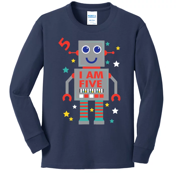 I Am Five Robot Funny Robotics 5 Year Old Birthday Party Kids Long Sleeve Shirt