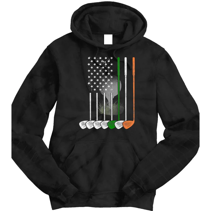 Irish American Flag Vintage Golf Flag St Patricks Day Tie Dye Hoodie