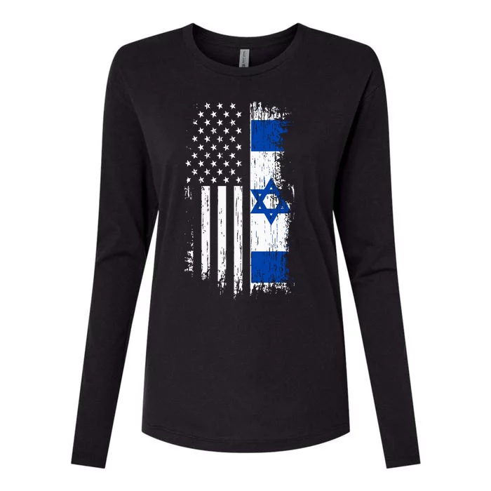 Israeli American Flag Pride Israel Usa Womens Cotton Relaxed Long Sleeve T-Shirt