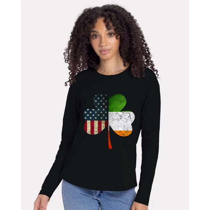 Irish American Flag Shamrock St. PatrickS Day Womens Cotton Relaxed Long Sleeve T-Shirt