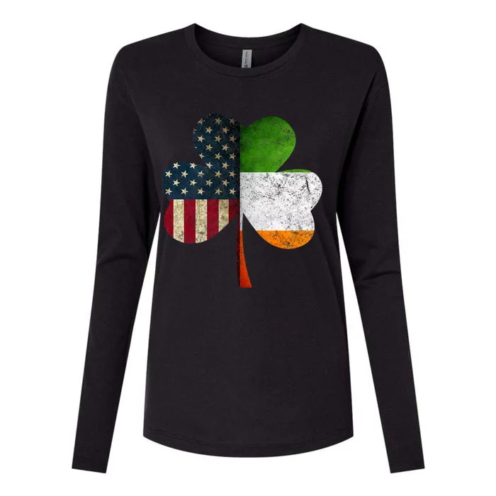 Irish American Flag Shamrock St. PatrickS Day Womens Cotton Relaxed Long Sleeve T-Shirt