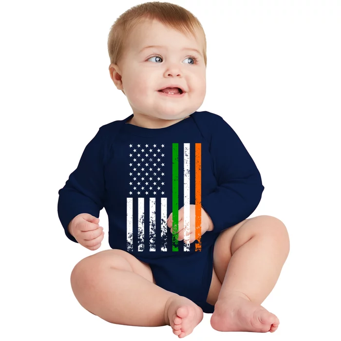 Irish American Flag Ireland Flag St Patricks Day Gift Lucky Funny Gift Baby Long Sleeve Bodysuit