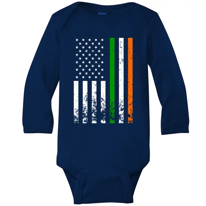 Irish American Flag Ireland Flag St Patricks Day Gift Lucky Funny Gift Baby Long Sleeve Bodysuit