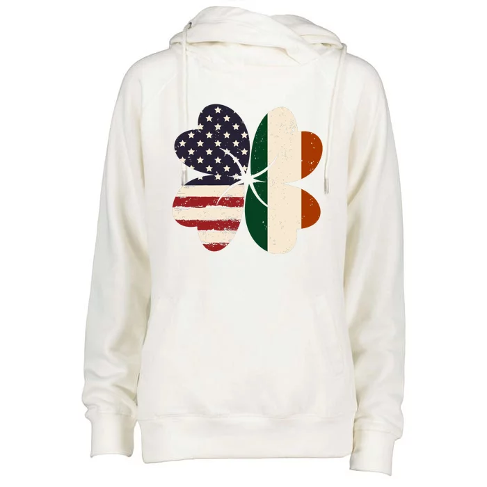 Irish American Flag Shamrock Womens Funnel Neck Pullover Hood