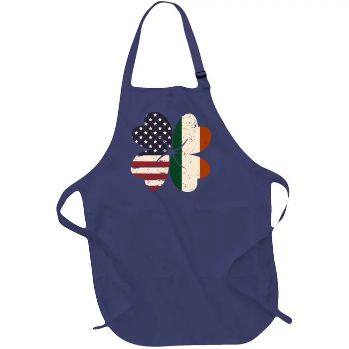 Irish American Flag Shamrock Full-Length Apron With Pocket