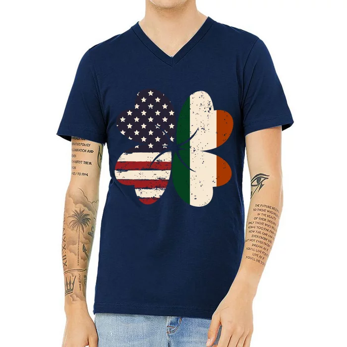 Irish American Flag Shamrock V-Neck T-Shirt