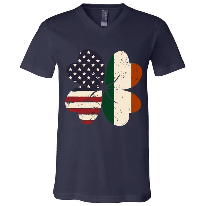 Irish American Flag Shamrock V-Neck T-Shirt