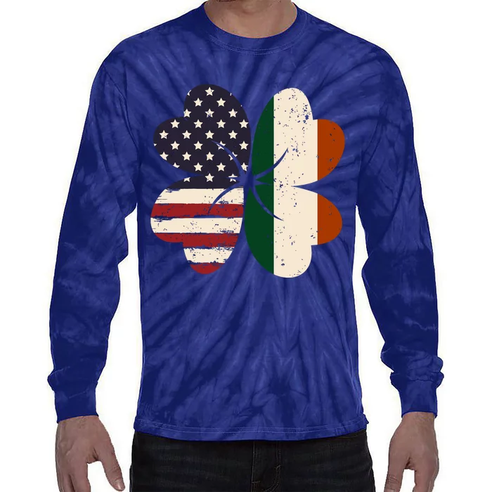 Irish American Flag Shamrock Tie-Dye Long Sleeve Shirt