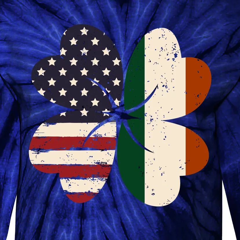 Irish American Flag Shamrock Tie-Dye Long Sleeve Shirt