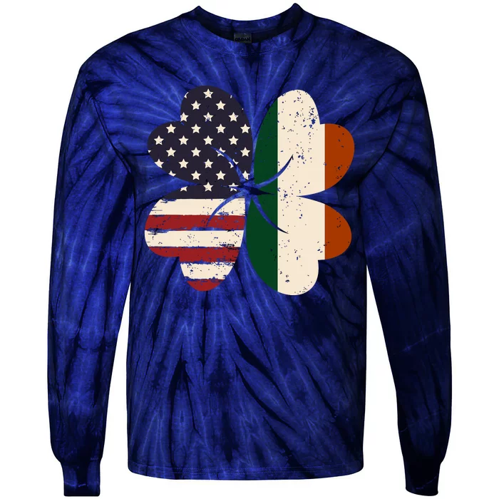 Irish American Flag Shamrock Tie-Dye Long Sleeve Shirt