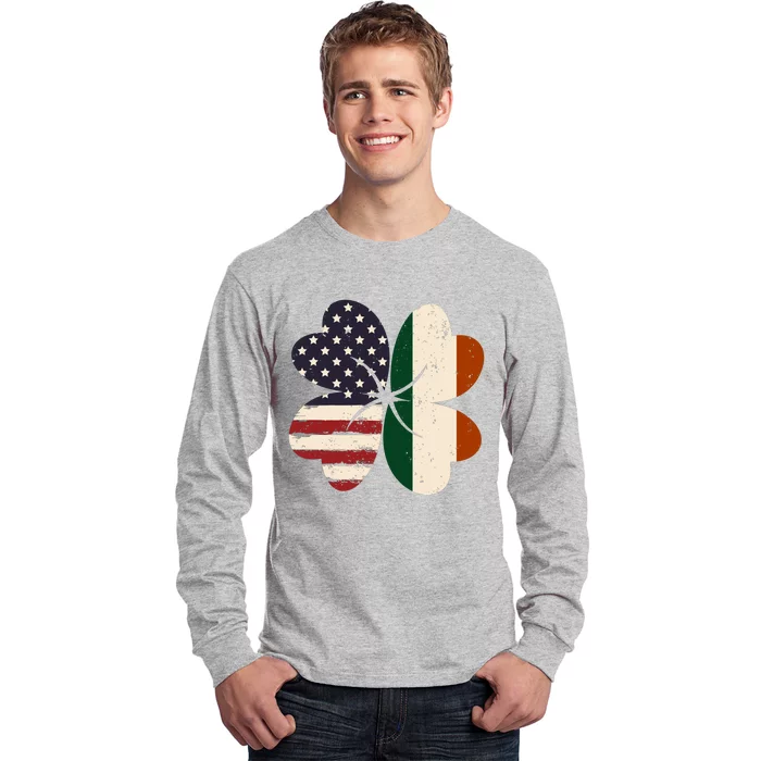 Irish American Flag Shamrock Long Sleeve Shirt