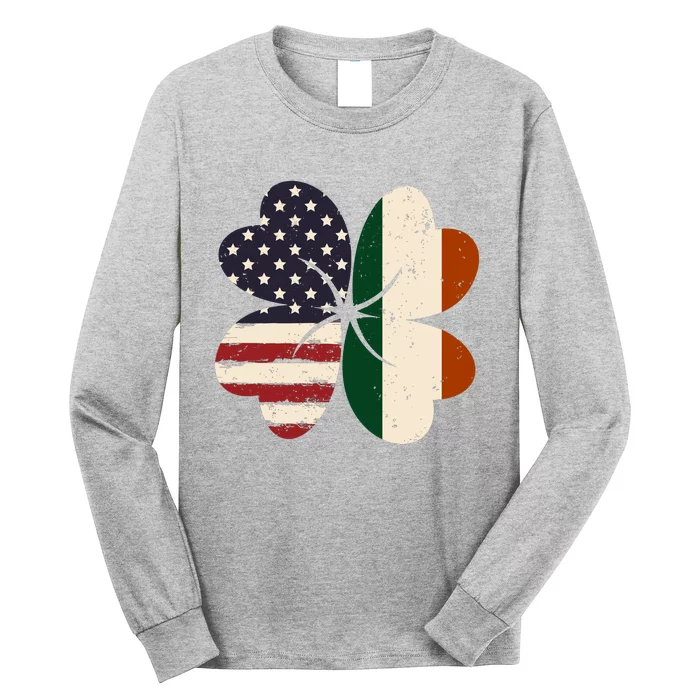 Irish American Flag Shamrock Long Sleeve Shirt