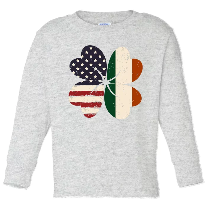 Irish American Flag Shamrock Toddler Long Sleeve Shirt