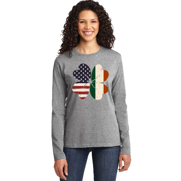 Irish American Flag Shamrock Ladies Long Sleeve Shirt