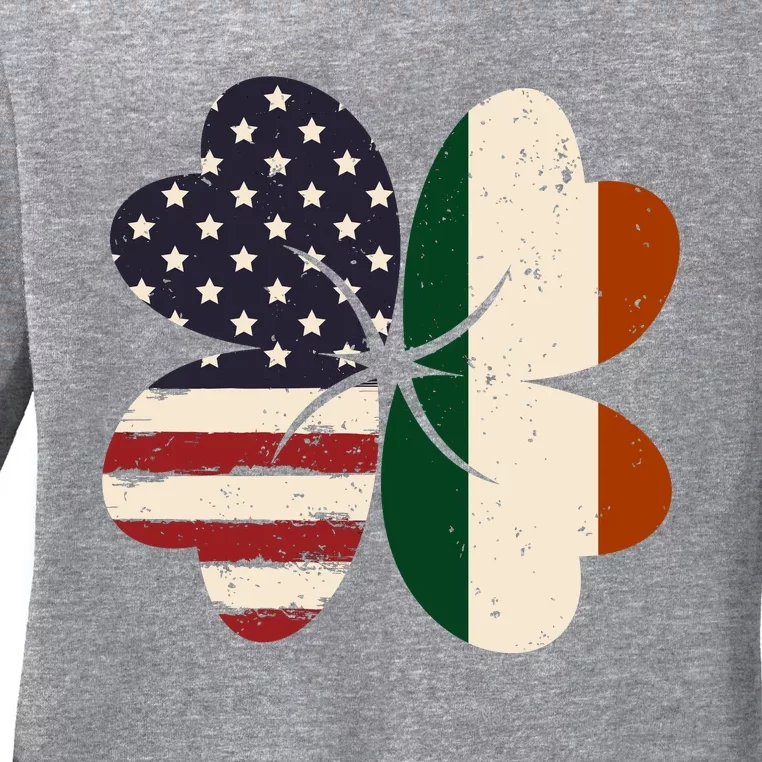 Irish American Flag Shamrock Ladies Long Sleeve Shirt